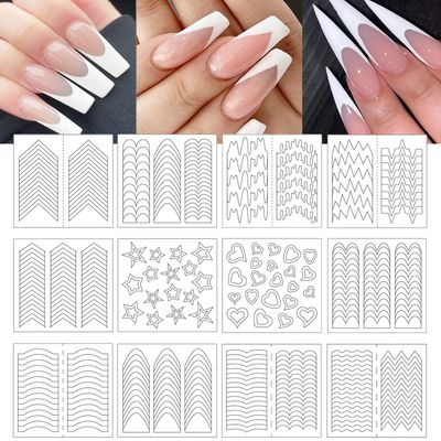 36 Sheets 1158 Pieces French Tip Nail Guides 17 Styles Nail Design Stickers Self-Adhesive Nail White DIY Decoration Nail Stencils US186