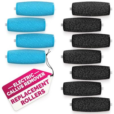 11 Pcs Replacement Rollers for Electric Foot Callus Remover Tool - 7 Extra Coarse &amp; 4 Regular Coarse Refill Heads (1.92 x 0.77 Inches), Micro-Diamond Crystals - Compatible with Amope Pedi Perfect Pro