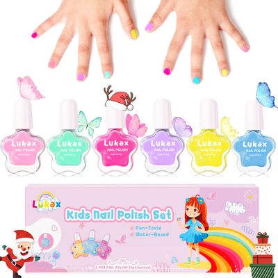 Lukax Kids Nail Polish Set for Girls - 6 Colors Non Toxic Safe Toddler Nail Polish, Water Based Peel Off Low Odor Girls Nail Polsih Kit for Baby Kids