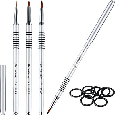 Patelai 3 Pcs Kolinsky 3D Nail Art Brush Set Size 2/4/5 Acrylic Nail Art Brush with Silver Metal Nonslip Grip Handle Polish Cleaning Manicure Tools for Women Acrylic Sculpture Application