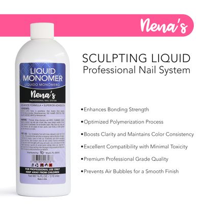 Professional Liquid Monomer by Nenas 16 fl oz, Advanced GlamourShield acrylic formula, no MMA, Non-Yellowing, Quick Dry, Strongest Adhesion, Acrylic Nail Art Extension Carving