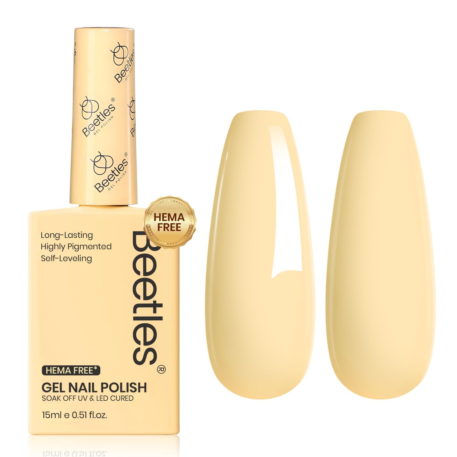Beetles Yellow Gel Nail Polish, 15ML Hema Free Pastel Light Butter Yellow Gel Polish Butter Time Spring Summer Gel Polish Soak Off UV Colorful Bottle Nail Art Manicure Gift for Women