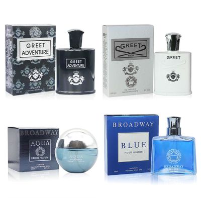 META-BOSEM 4Pc Set Cologne for Men (GreetGreet AdventureBroadway AquaBroadway Blue) Collection Fragrance, Eau de Parfum Spray - Masculine Scent (Pack of 4) Each 3.4 Fl Oz, Total 13.60 Oz