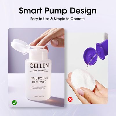 Gellen Nail Polish Remover, Non Acetone Nail Polish Remover for Quick Dry Nail Polishes, Gentle Polish Remover Pump, Ultra-Powerful Clear Fingernail Polish Remover, 6.34 Fl Oz