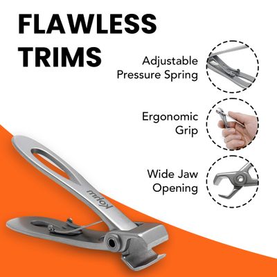 KOHM Nail Clippers for Thick Nails - Heavy Duty, Wide Mouth Professional Fingernail and Toenail Clippers for Men, Women &amp; Seniors, Silver