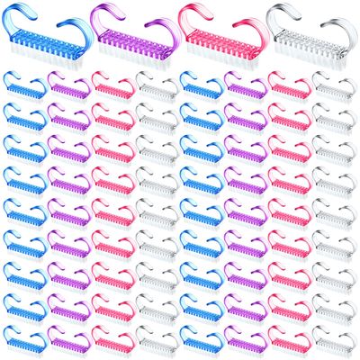 Tanlade 300 Pcs Plastic Handle Grip Nail Brush Small Fingernail Brush Scrub Nail Cleaning Brush Nail Brushes Cleaner Easy to Use Nail Scrubber Bulk for Men Women Hand Feet Toes Nail Pedicure, 4 Colors
