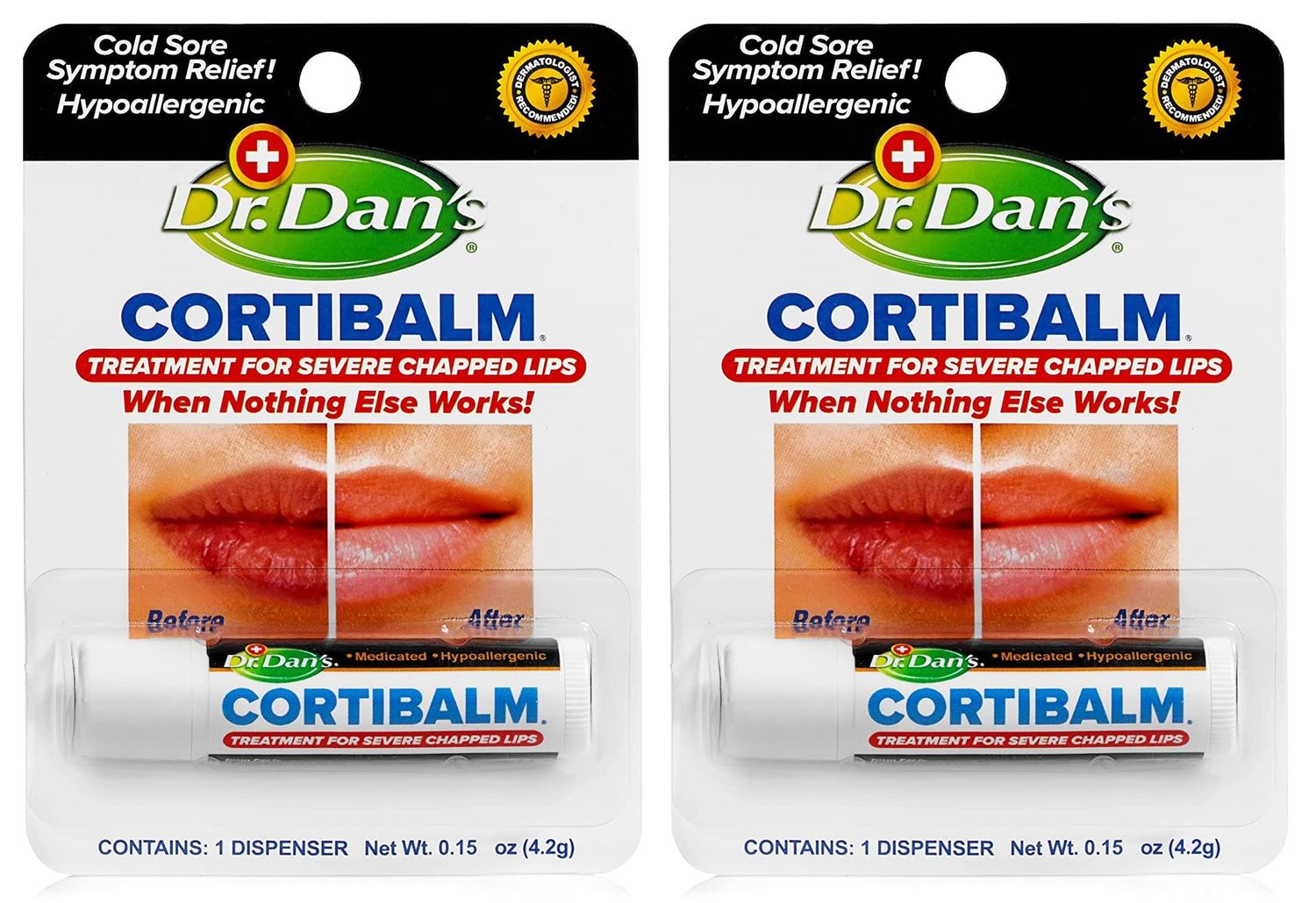 Dr. Dans Cortibalm - 2 Pack - for Dry Cracked Lips - Healing Lip Balm for Severely Chapped Lips - Designed for Men, Women and Children