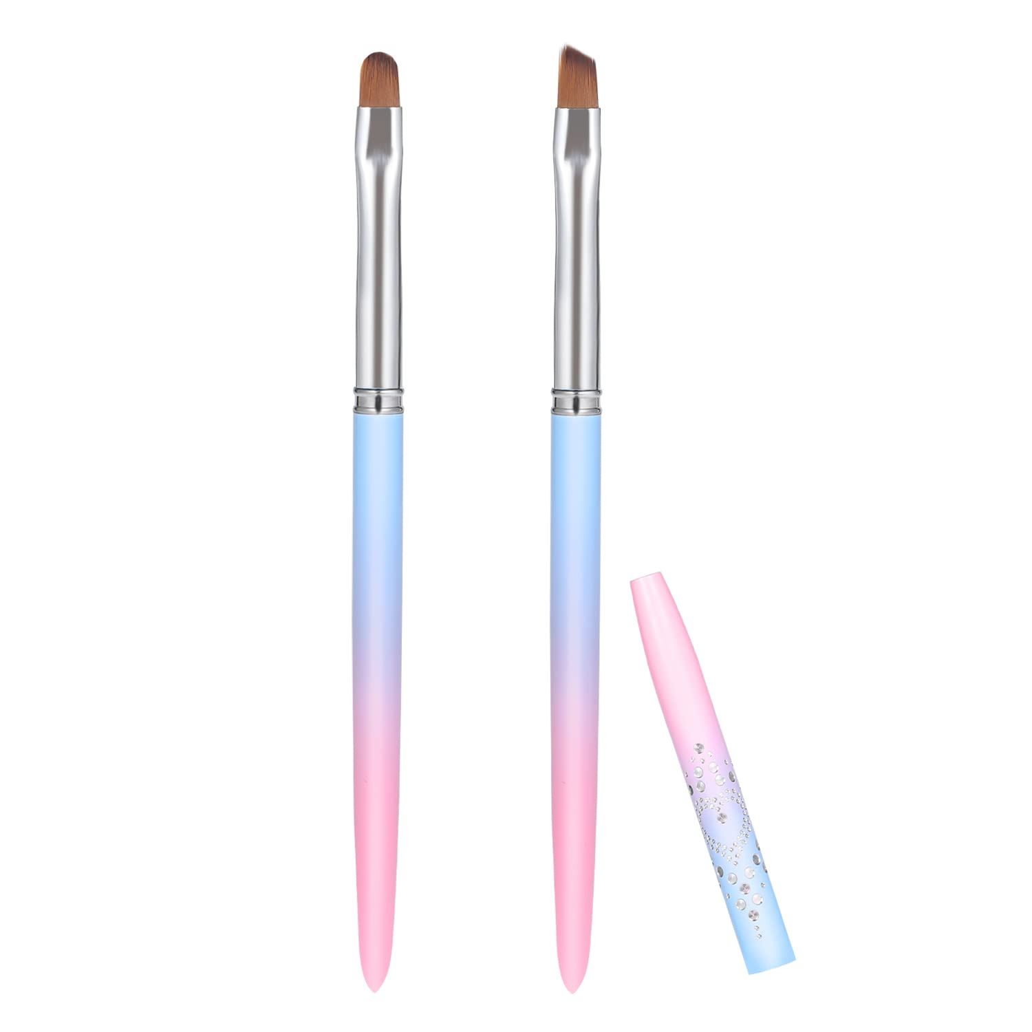 2pcs Nail Art Clean Up Brushes, Painting Brushes for Nails with Round &amp; Angled Head Pen Painting Tools for Nail Art Design &amp; Polish Mistake Cleaning