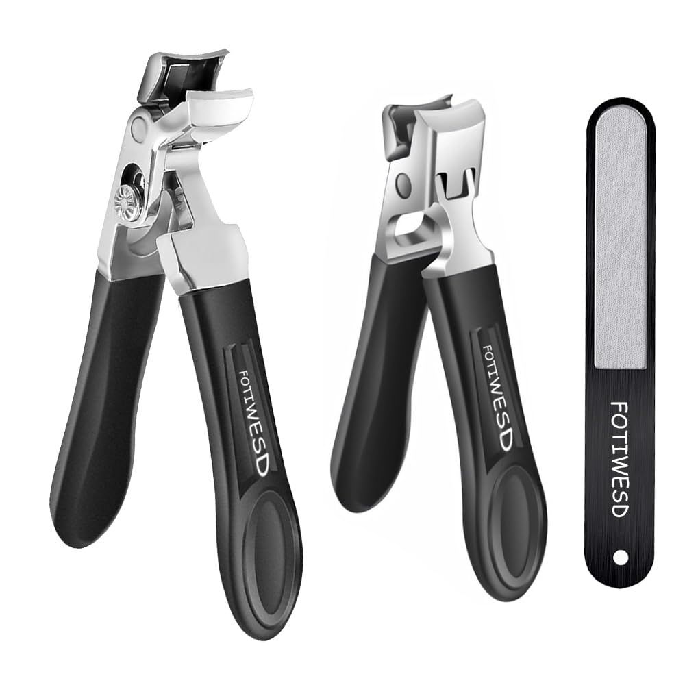 Nail Clippers for Seniors, Wide Jaw Fingernail Clippers and Angled Head Toenail Clippers for Thick Nail, Professional German Nail Clippers for Men, Women &amp; Pregnant (Black 2)