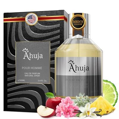 AHUJA Pour Homme Eau de Parfum for Men 3.4 fl oz - Mens Fragrance - Long Lasting Perfume for Men Original Citrus &amp; Fruity Symphony Cologne for Men - Luxury Scent Gift for Men EDP