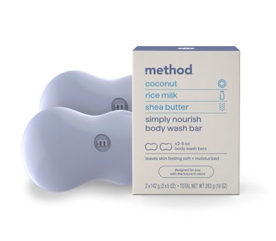 Method Bar Soap, Simply Nourish, Coconut, Rice Milk Shea Butter notes, Plastic Free, 2 bars, 5oz each