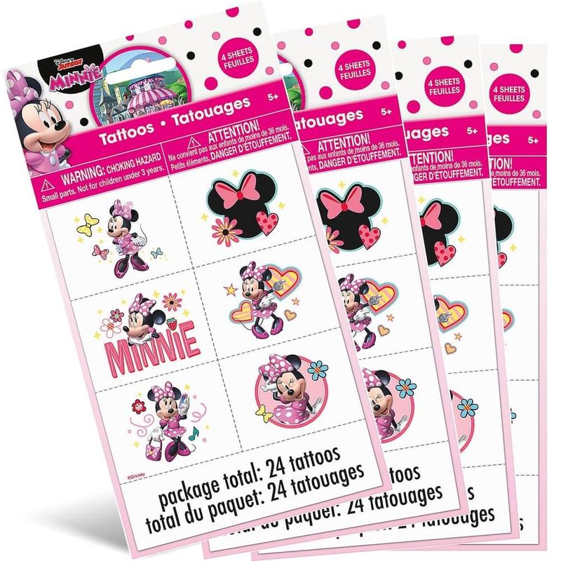 Minnie Mouse Party Temporary Tattoos | Assorted Designs | 24 Pcs