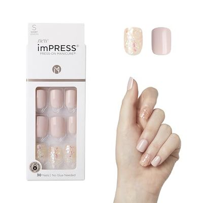 KISS imPRESS No Glue Mani Press On Nails, Design, Dorothy, Pink, Short Size, Squoval Shape, Includes 30 Nails, Prep Pad, Instructions Sheet, 1 Manicure Stick, 1 Mini File