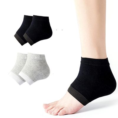 Rishaca Moisturizing Gel Socks Repair Cracked Heels Treatment, Dry Foot Skin Open Toe Silicone Sock for Spa, Day Night Care for Women2 Pair/Black Gray