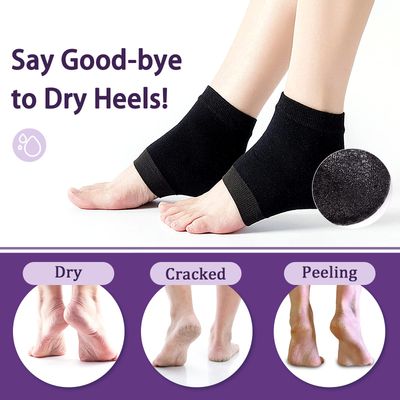 Rishaca Moisturizing Gel Socks Repair Cracked Heels Treatment, Dry Foot Skin Open Toe Silicone Sock for Spa, Day Night Care for Women2 Pair/Black Gray