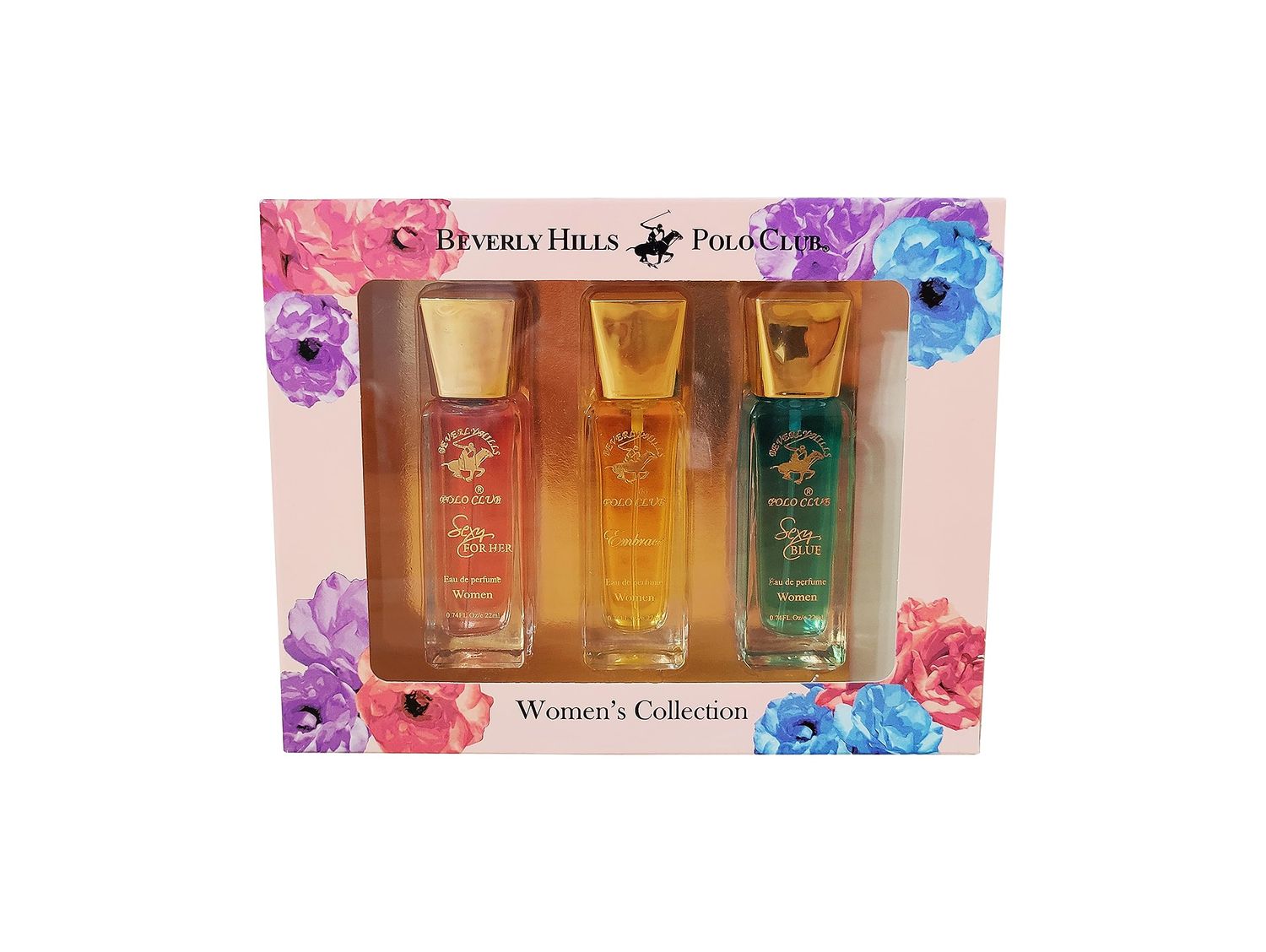 Beverly Hills Polo Club 3 Piece Womens Collection (Sexy Blue, Embrace, Sexy FOR HER) .74oz Mini Bottles EDP Eau De Parfum