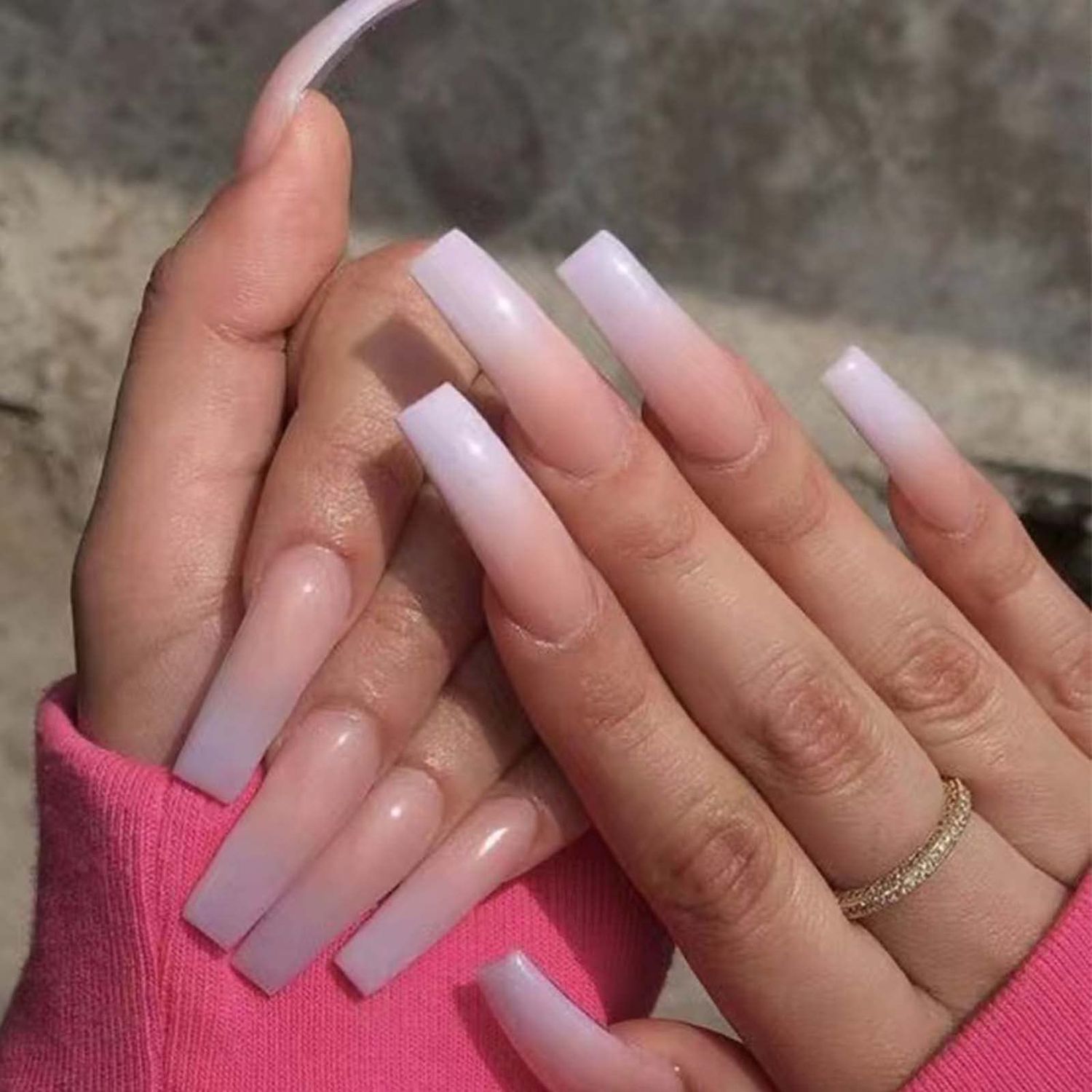 DANMANR Long Press on Nails Square French Fake Nails Full Cover Nude Acrylic False Nails for Women and Girls 24PCS (White Nude)