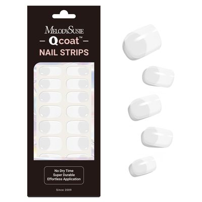 MelodySusie Qcoat Fully Cured Gel Nail Strips, White French Tips, UV Free Nail Polish Strips, Salon Quality, Long Lasting, Includes 22 Nail Wraps, 2 Prep Pads