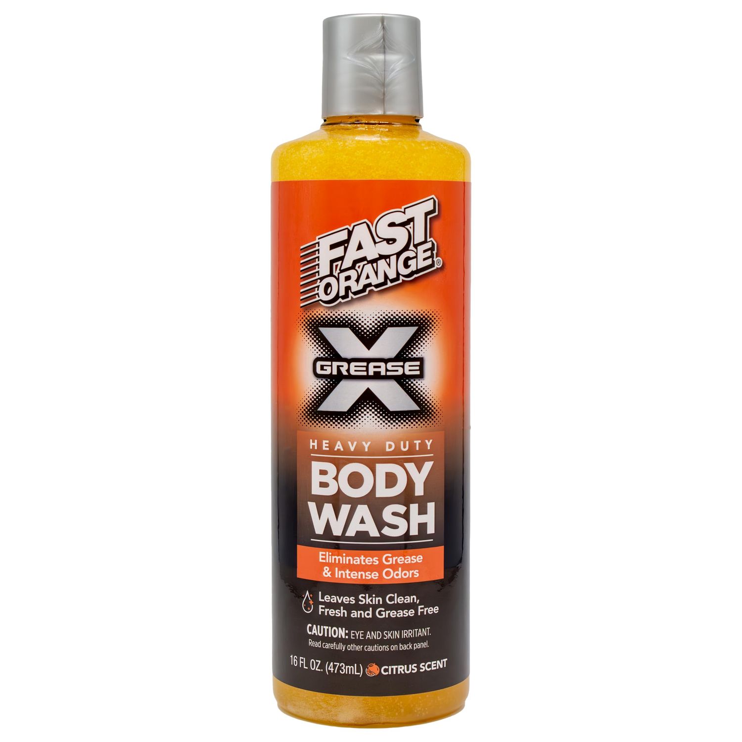 Fast Orange 25716 Grease X Body Wash, Exfoliating &amp; Hydrating Heavy Duty Shower Gel for Men and Women, Mechanic &amp; Industrial Body Soap Removes Grime, Oil, Automotive Odors &amp; More, Citrus Scent 16 Oz.