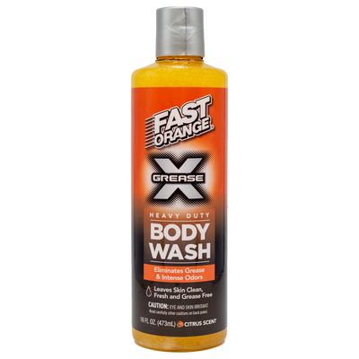 Fast Orange 25716 Grease X Body Wash, Exfoliating &amp; Hydrating Heavy Duty Shower Gel for Men and Women, Mechanic &amp; Industrial Body Soap Removes Grime, Oil, Automotive Odors &amp; More, Citrus Scent 16 Oz.