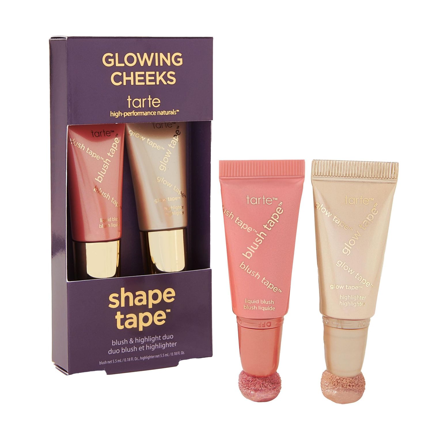 tarte tarte glowing cheeks blush tape &amp; glow tape duo - pink &amp; pearl glow - travel size