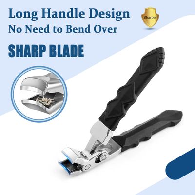 Outfany ClipMaster Pro Nail Clippers Angled Head Nail Clippers for Seniors - Ergonomic Toenail Clipper for Thick Nails, Premium Steel Nail Cutter Trimmer with Catcher for Men and Women - Black
