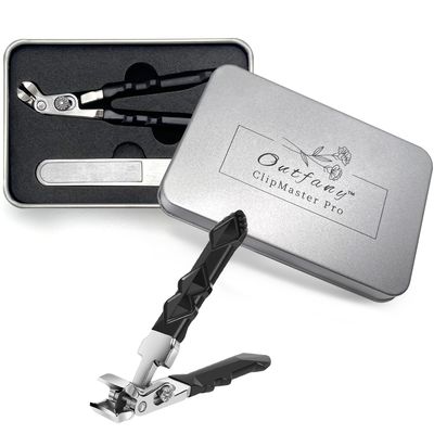 Outfany ClipMaster Pro Nail Clippers Angled Head Nail Clippers for Seniors - Ergonomic Toenail Clipper for Thick Nails, Premium Steel Nail Cutter Trimmer with Catcher for Men and Women - Black