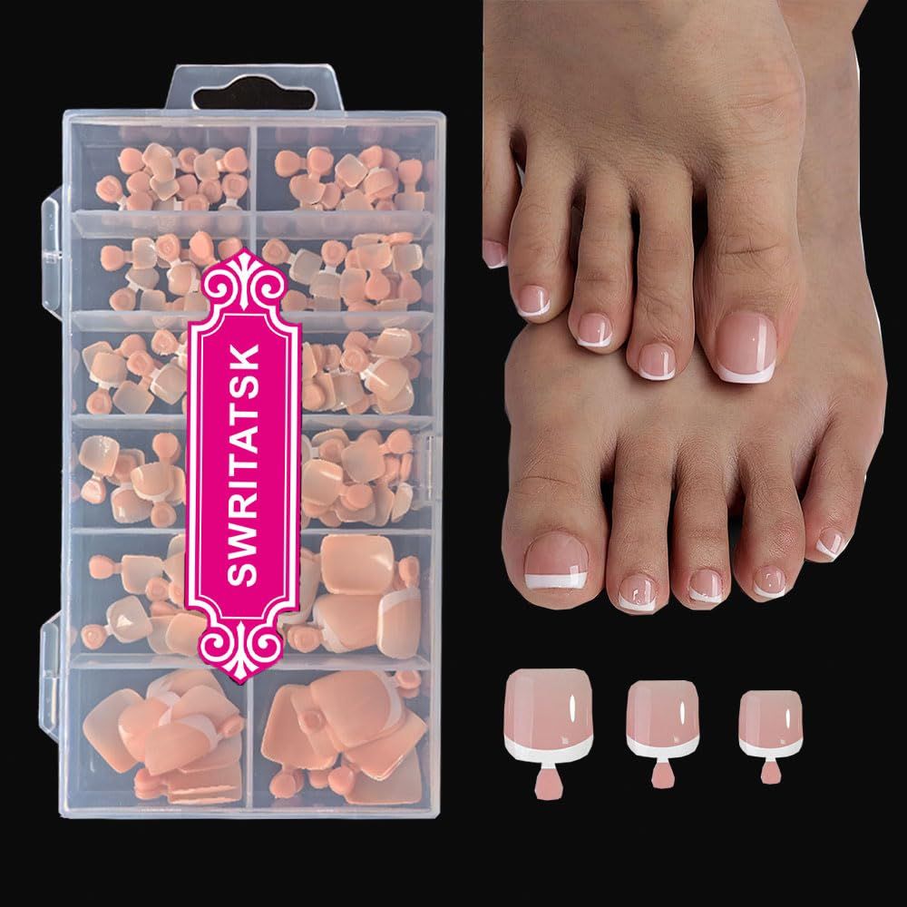 SWRITATSK Toe Nail Tips,French Press On Toenails For Women,120Pcs Press On Nails,Square Toe Nail Press Ons Toe Nails,12 Size French Nude Wearable Full Cover Fake Toenails,False Nails Gel Toe Nails