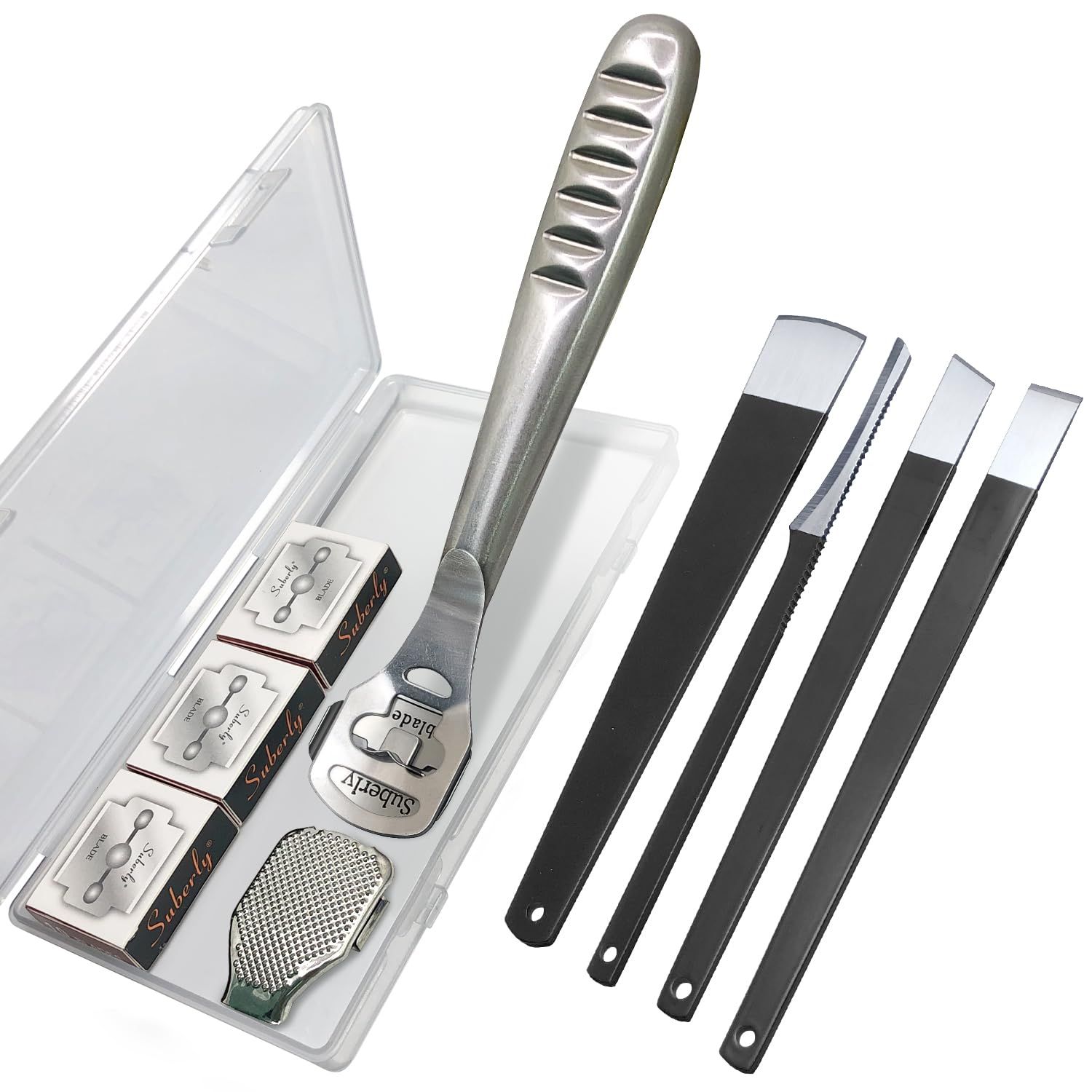 36 Pcs Callus Shaver for Feet Set, (1Stainless Foot File &amp;1 Foot File Heads &amp; 30 Replacement Slices Blades &amp; 4 Pedicure Knife), Professional Callus Remover for Feet Tools for Wet and Dry Feet