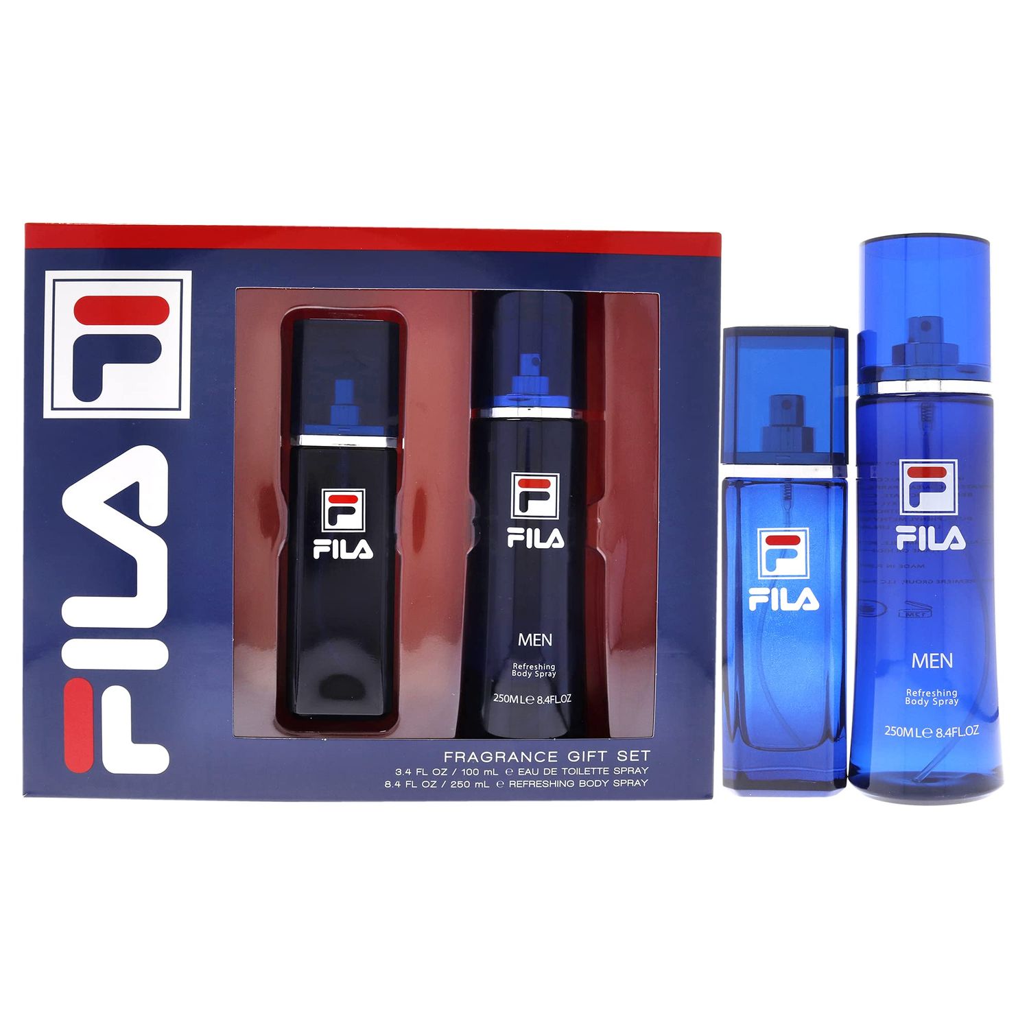 FILA Fragrance Giftset for Men - Cool, Clean And Refreshing Fragrance And Body Mist - Extra Strength, Long Lasting Scent Payoff - Trendy, Rectangular, Streamlined, Portable Bottle Design - 2 Pc