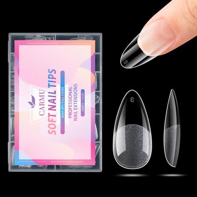 Carmu Medium Almond Gel Nail Tips, 240pcs Soft Acrylic Nail Tips Half Matte Pre-shape Full Cover Medium Almond Press on False Nails Tips for Nail Extension Nail Salon DIY Ideal Gifts 12 Sizes