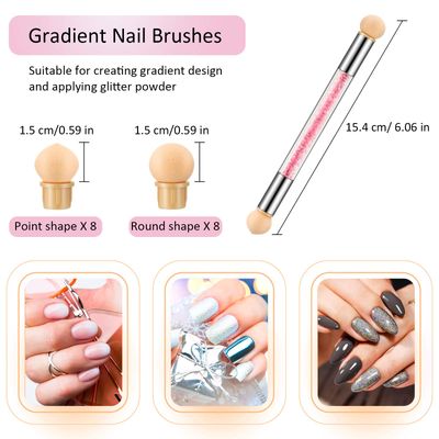 Maitys 4 Pcs UV Gel Gradient Sponges Pens with 16 Pcs Replacement Head Nail Sponges for Ombre Double Head Brush for Nail Art Manicure DIY Tools(Pink, Purple, Champagne, Blue)
