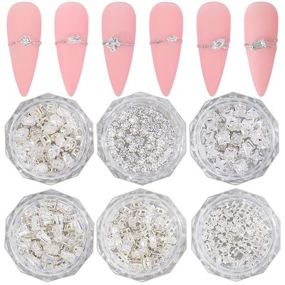 HNUIX 3D Nail Charms and Gems - 120Pcs Copper Metal Zircon, Silver Multiple Shape Smal Crystals Rhinestones, Nail Decorations Accessories for Nails Design