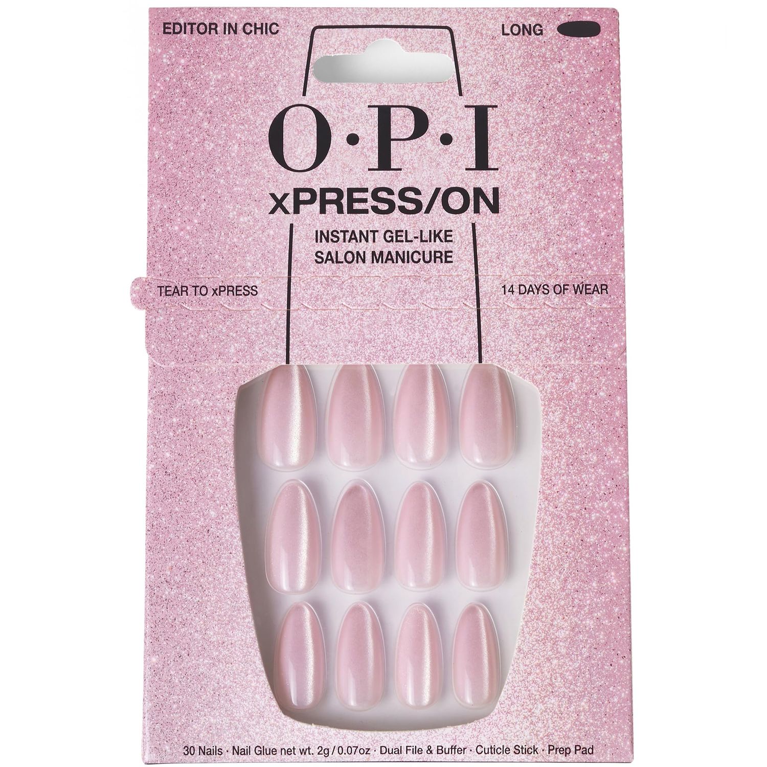 OPI xPRESS/ON Editor in Chic | Velvet Pink Long Almond Press On Nails | With Nail Glue | Long Lasting, Reusable, Non-damaging