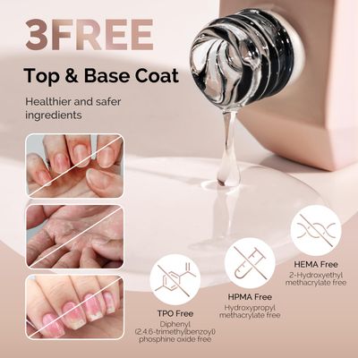 MelodySusie 2PCS Hema Free Gel Top Coat and Base Coat Set,Hema free,Hpma free,Tpo free,No Wipe,Soak off UV LED Drying,Long Lasting Gloss Shiny 15ML