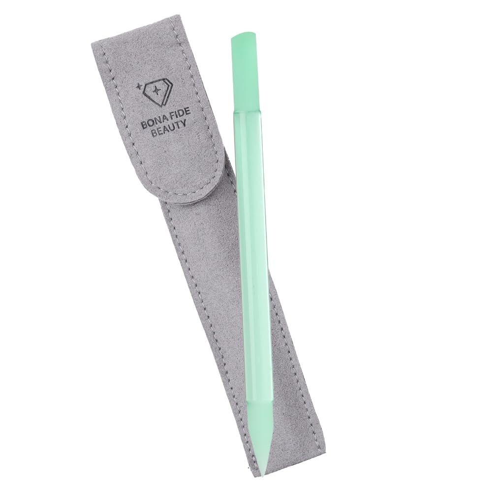 Bona Fide Beauty Czech Glass Cuticle Pusher (Jade Color) with Microfiber Sleeve, Gentle Manicure Stick and Cuticle Remover - Made in The Czech Republic