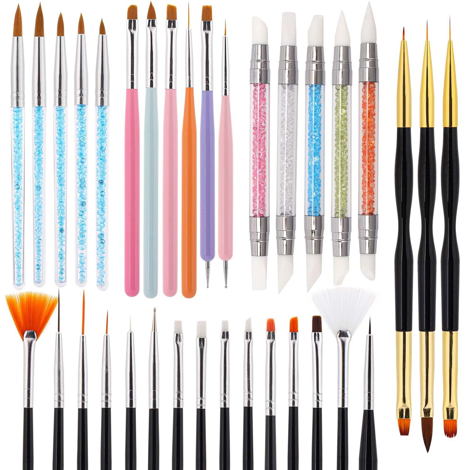 LoveBB Nail Art Brushes 35 Pcs- Nail Polish Brush with Dotting Pen, Builder Gel Brush, Silicone Nail Brushes Nail art Tools For Painting Nail Design