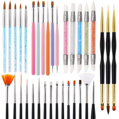 LoveBB Nail Art Brushes 35 Pcs- Nail Polish Brush with Dotting Pen, Builder Gel Brush, Silicone Nail Brushes Nail art Tools For Painting Nail Design