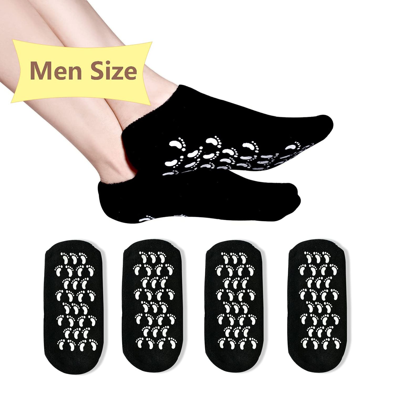 Gel Spa Moisturizing Gel Socks for Repairing and Softening Dry Cracked Feet Skins (Men Size(Black))