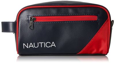 Nautica Mens Top Zip Travel Kit Toiletry Bag Organizer, red, One Size