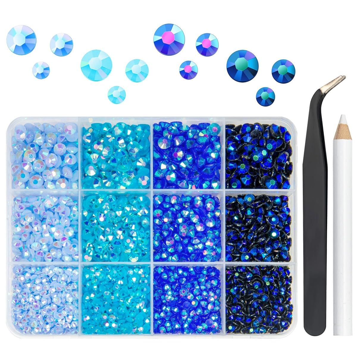 qiipii Blue Jelly Resin Rhinestones Bulk 3mm 4mm 5mm Flatback Royal Blue Stones for Crafting Non-Hotfix Teal Blue Sapphire Blue AB Resin Gems Diamonds for Nails Eyes Face Makeup Tumblers DIY Crafts