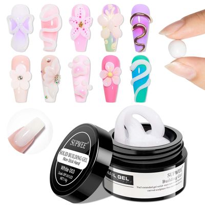 Supwee Solid Sculpture Builder Gel, 3D Nail Gel White Non-Stick Hand Nail Extension Gel for Carving Patterns Decoration Nail Art Emboss Hard Gel for Nails Mnicure DIY at Home 14g(0.49 oz)