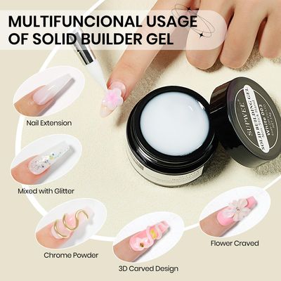 Supwee Solid Sculpture Builder Gel, 3D Nail Gel White Non-Stick Hand Nail Extension Gel for Carving Patterns Decoration Nail Art Emboss Hard Gel for Nails Mnicure DIY at Home 14g(0.49 oz)