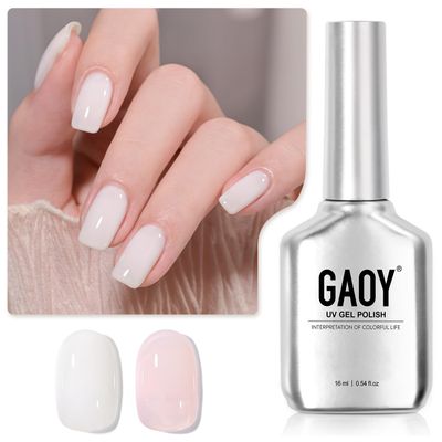 GAOY Sheer Light Pink Gel Nail Polish, 16ml 2 Colors 1352 1482 Jelly Milky White Translucent Soak Off UV Gel Polish Set for Nail Art DIY Manicure at Home, Milky Pink