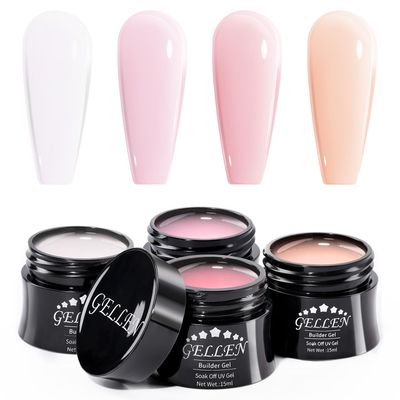 Gellen Professional Extension Poly Gel Soak Off UV Builder Gel Set Acrylic Nail Kit, DIY Home Gel Manicure (15ml, 4 Colors), Peach Clear Pink Lavender