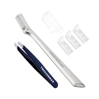 Tweezerman Exclusive Eyebrow Razor &amp; Evening Blue Mini Slant Tweezer