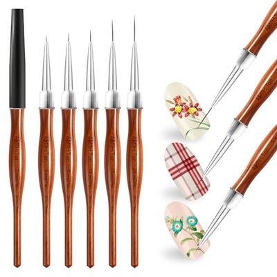 Nail Art Liner Brushes, 5Pcs Wooden Nail Brushes for Fine Drawing &amp; Detailed Nail Art, Gel Polish Painting Tools for Long Lines &amp; Nail Design Sizes 5/8/12/15/20mmWood color