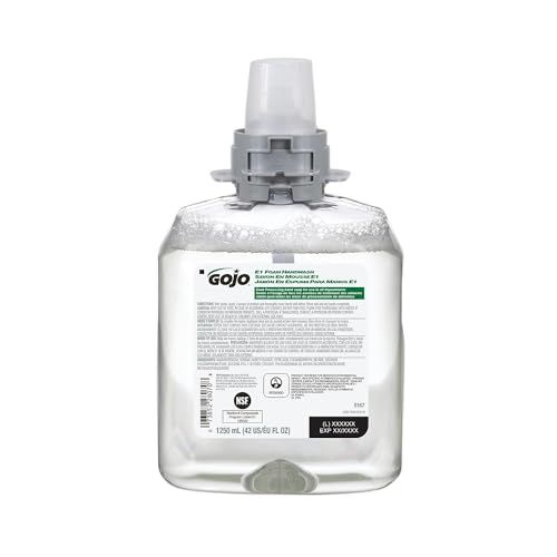 GOJO E1 Foam Handwash, Fragrance Free, 1250 mL Handwash Refill FMX-12 Push-Style Hand Soap Dispenser (Pack of 4) - 5167-04