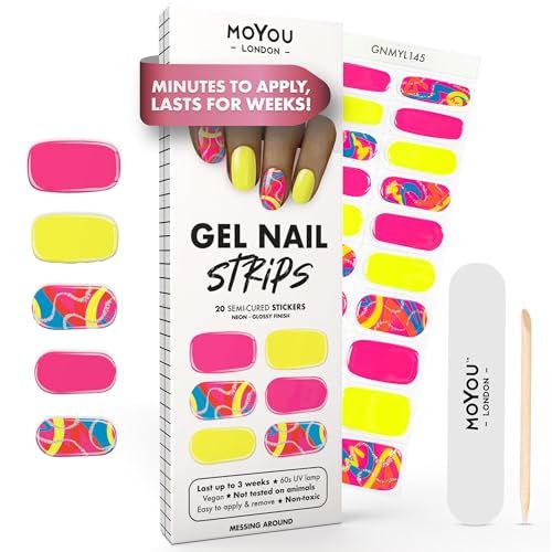 MOYOU LONDON Semi Cured Gel Nail Strips - 20 Pcs. Gel Nail Wraps for Salon-Quality Manicure - Works with Any UV Lamp - Easy to Apply, Trim, &amp; Remove Nails Stickers