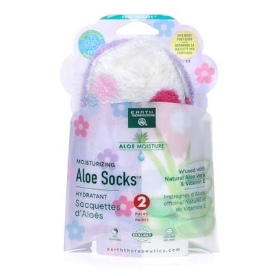 Earth Therapeutics Aloe Socks - 2 Pack (Flowers Lavender), Fits Most Foot Sizes